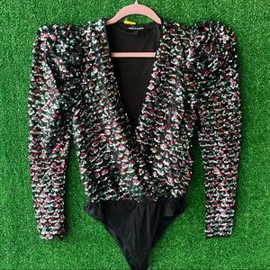 👑💕|| Pink & Aqua Sequins Bodysuit